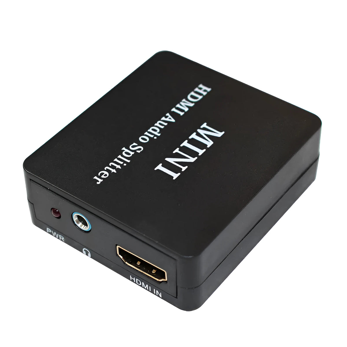 HDMI audio video splitter in black with HDMI input, HDMI output, SPDIF, and RCA ports
