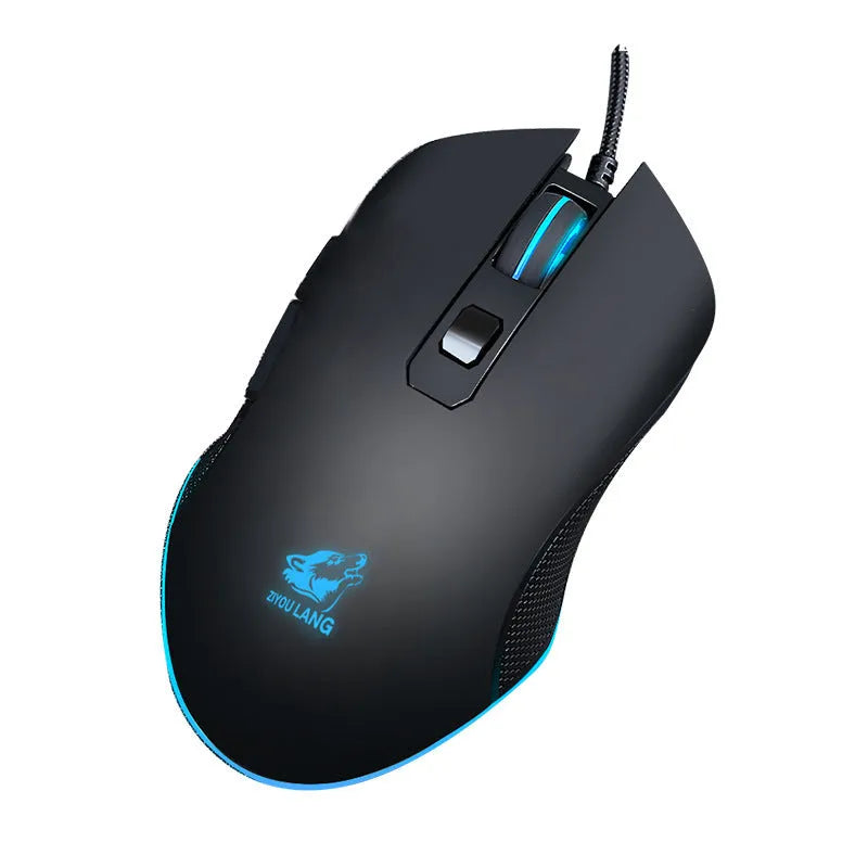 Black macro definition RGB wired gaming mouse with adjustable DPI and ten horse racing light effects