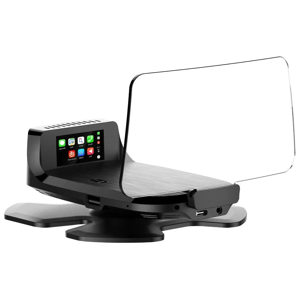 Black car HUD head-up display projector unit with OBD connector and CarPlay compatibility