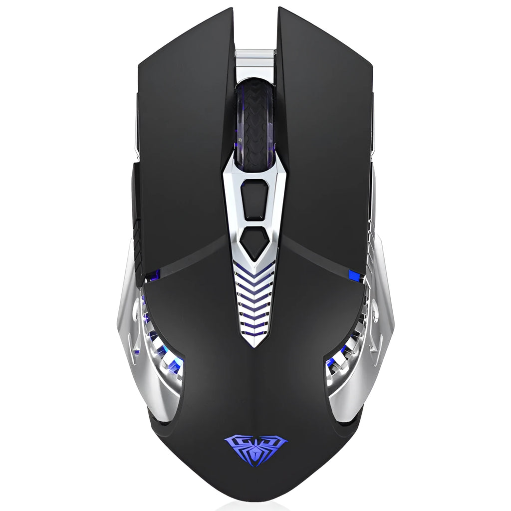 Silent wireless Bluetooth e-sports mouse in black with rechargeable 800mAh battery