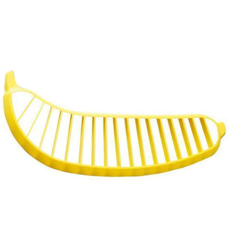 Yellow food grade PP banana slicer measuring approx 25 x 7 x 1.4 cm