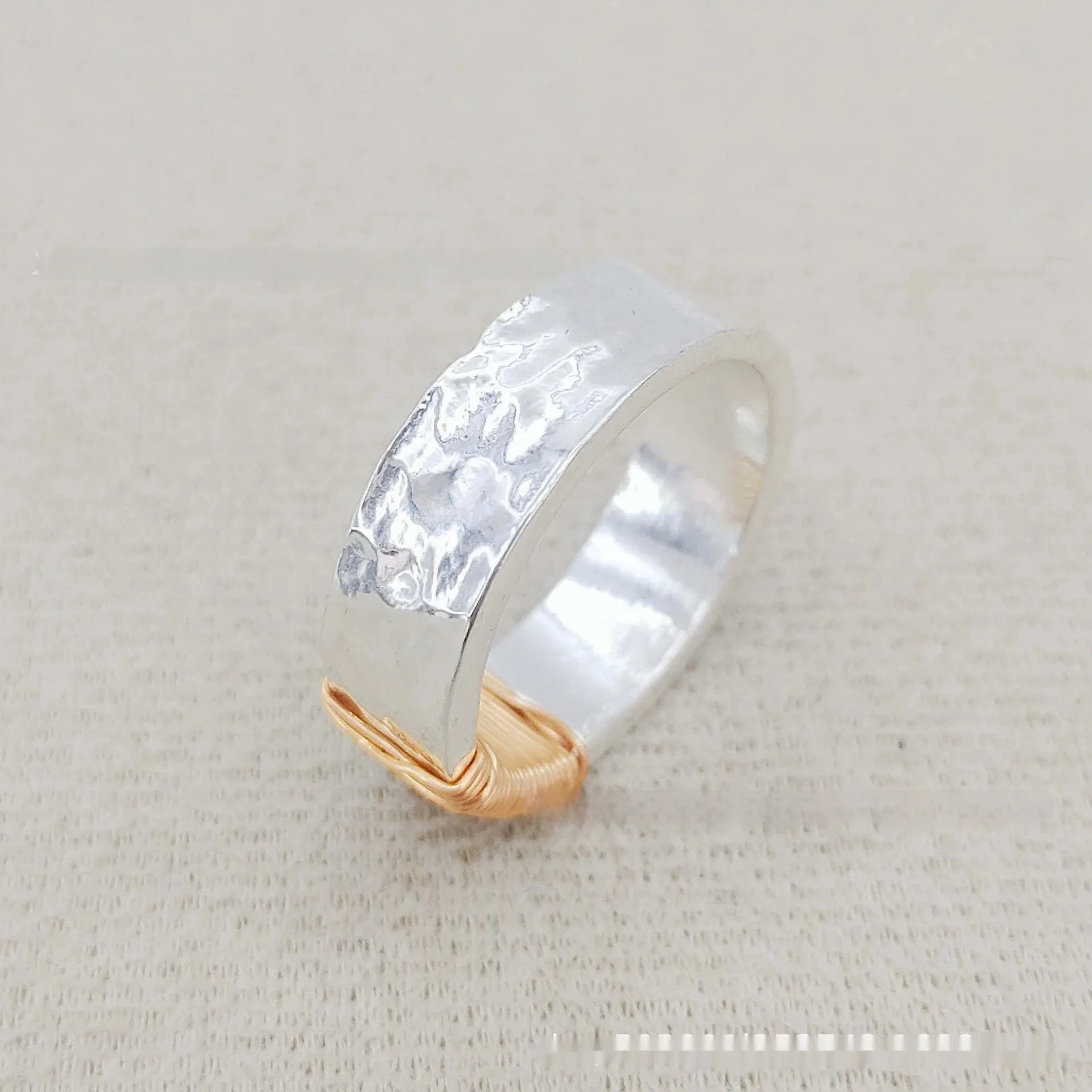 Copper geometric wide face bracelet ring with irregular vintage coil style in silver golden colour
