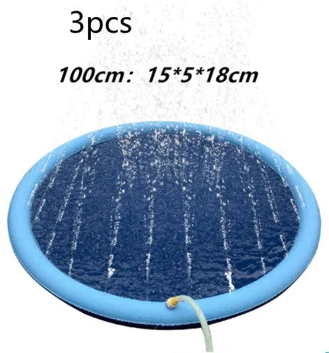 Blue non-slip PVC splash pad 150cm inflated for kids and pet dog outdoor summer water play