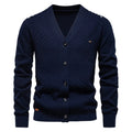 Men's V-neck slim fit cotton cardigan sweater in gray, long sleeves, autumn casual top