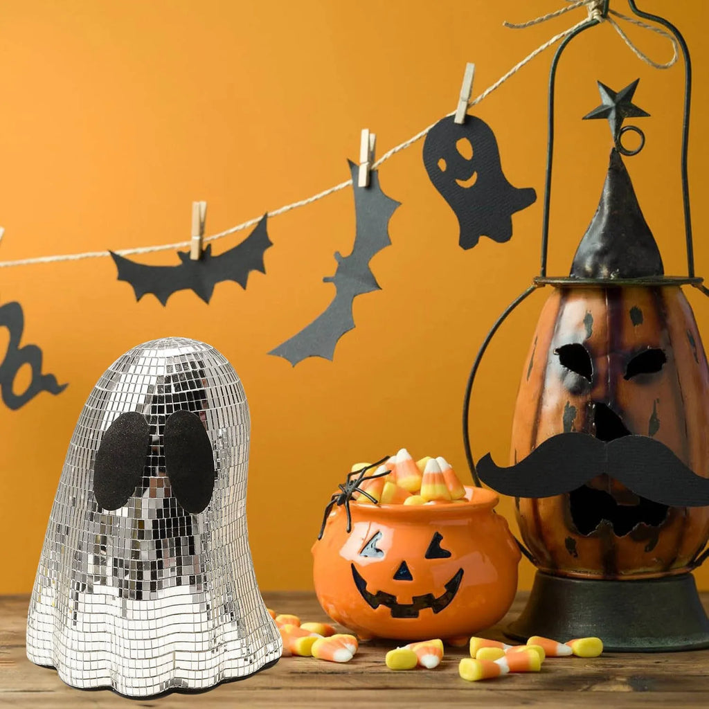 Silver Halloween ghost mirror patch decoration with mosaic inlay surface on glass