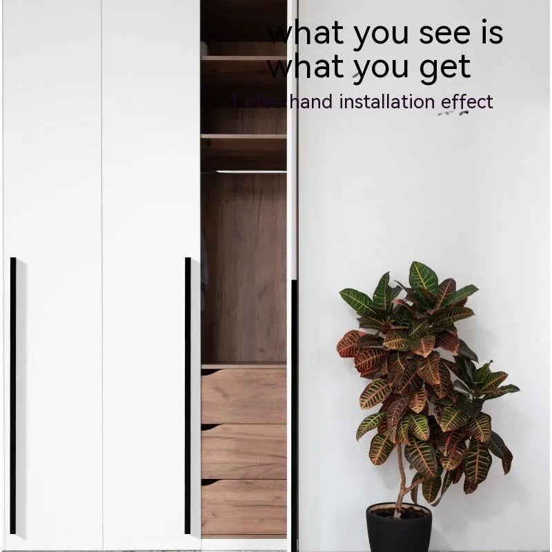 Aluminium alloy one-word cabinet door handle in nano black anodic oxidation finish with visible screw holes