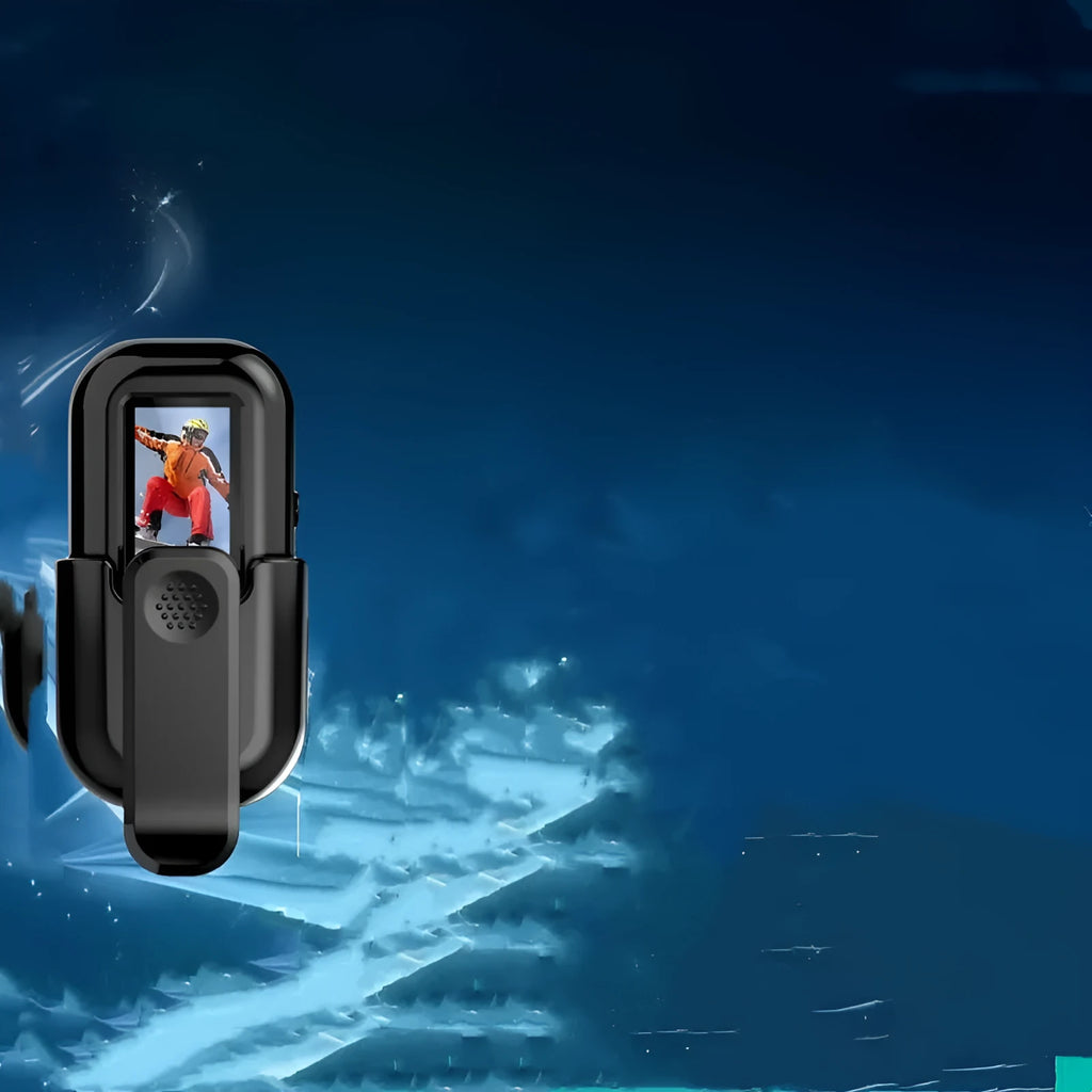 L8 Black outdoor sports camera with thumb hole and back splint, 1080p HD, plastic body 65x32.3x18mm