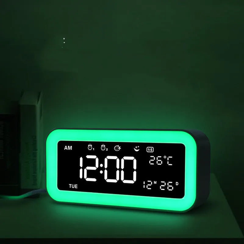 Multifunctional LED atmosphere light alarm clock with music function rectangular plastic blue pink