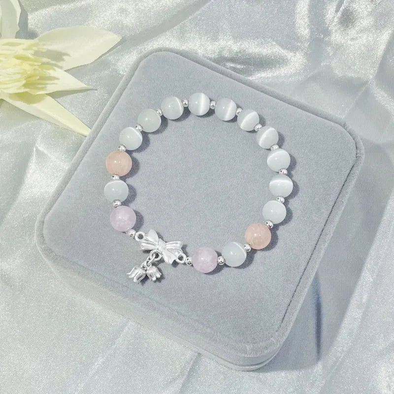 Lavender purple crystal bracelet with bow knot design for women
