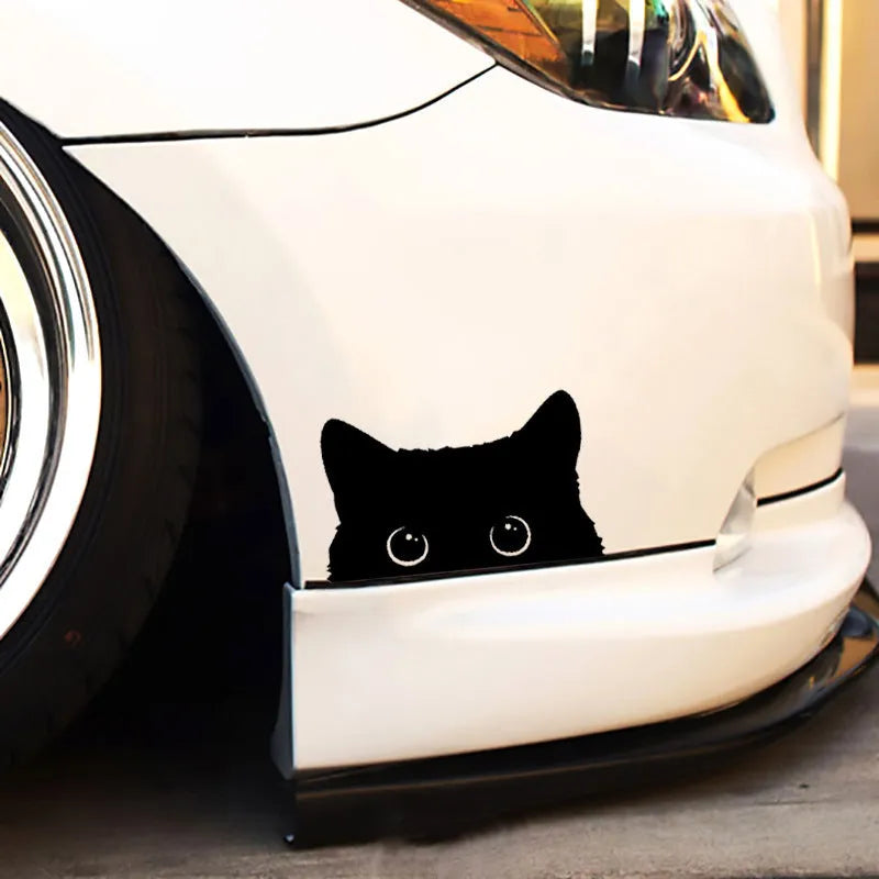 Cartoon black cat car sticker 15x9cm black paper decal vehicle