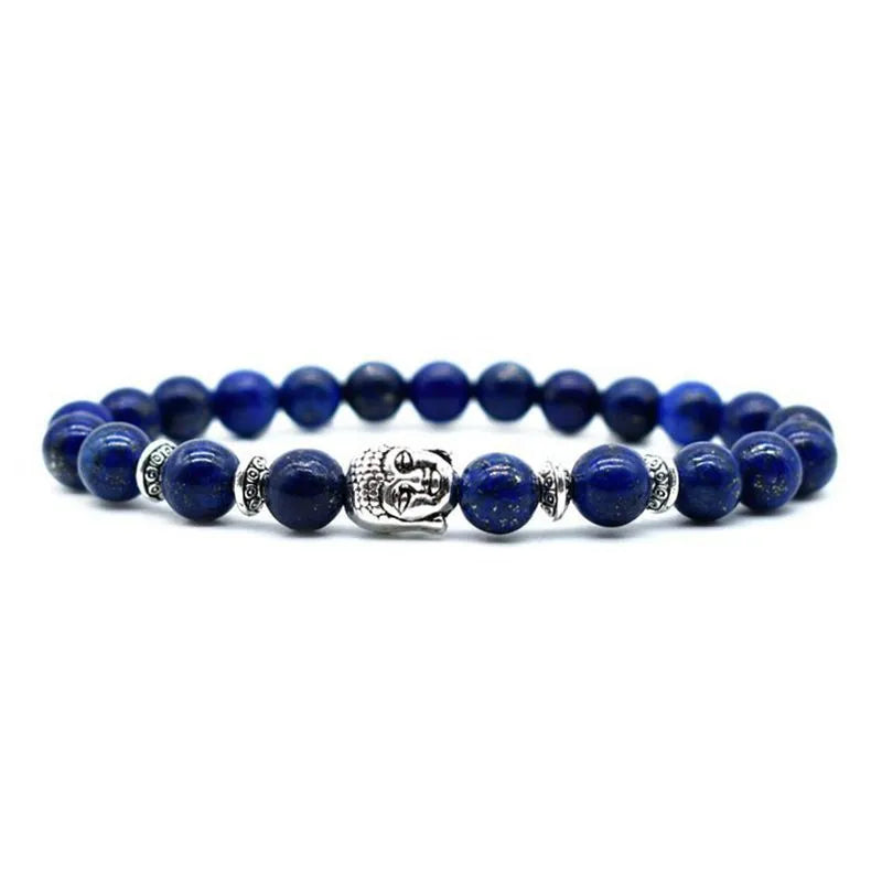 Handmade unisex beaded bracelet with 19mm Tiger Eye Buddha head bead.