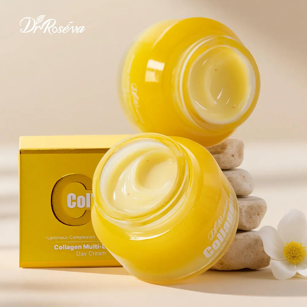 Dr. Roseva Daily Care Collagen Day Cream 166g jar with white label and gold accents