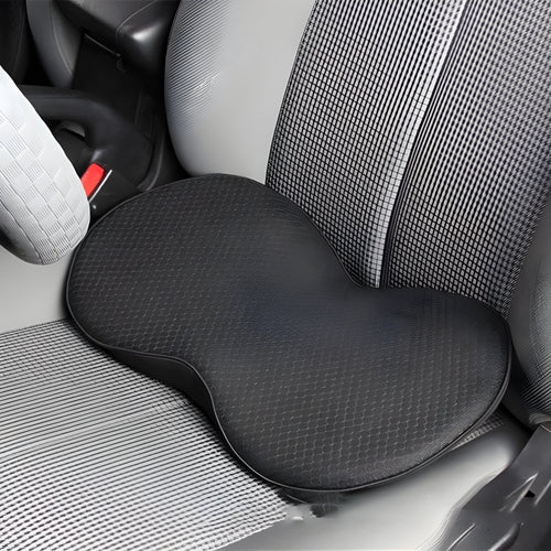 Flat car seat cushion with memory foam filler for height adjustment in vehicle