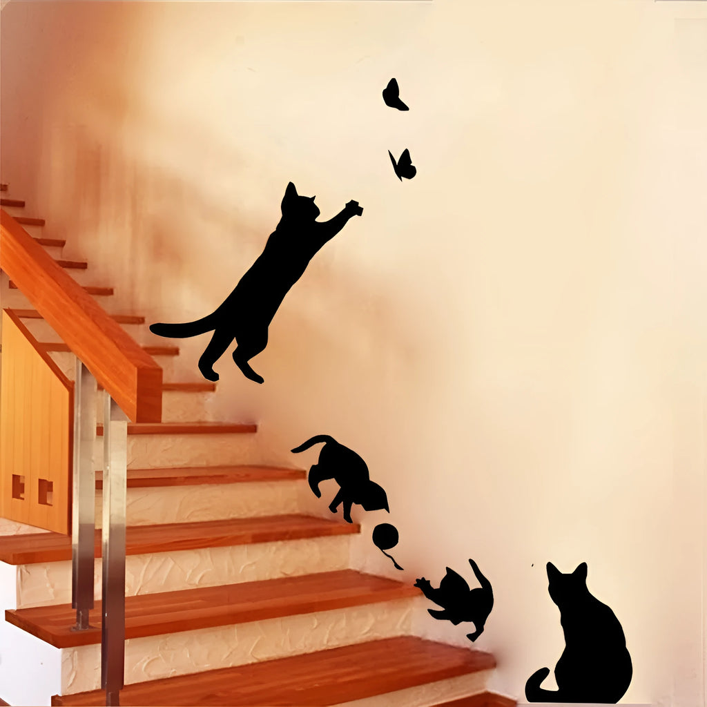 Cat scratching butterfly three-dimensional PVC wall sticker 58x20cm for living room bedroom decor