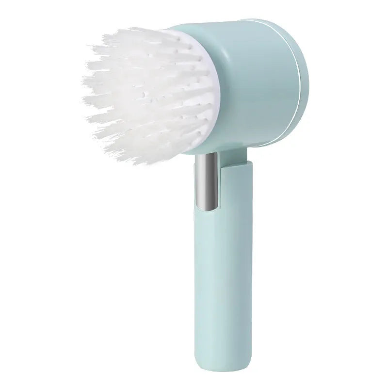 Foldable electric cleaning brush in green with three brush heads and USB charging port
