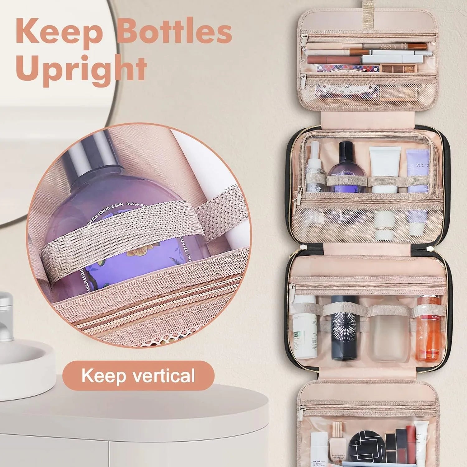 Polyester travel wash bag for cosmetics storage in multiple colour options