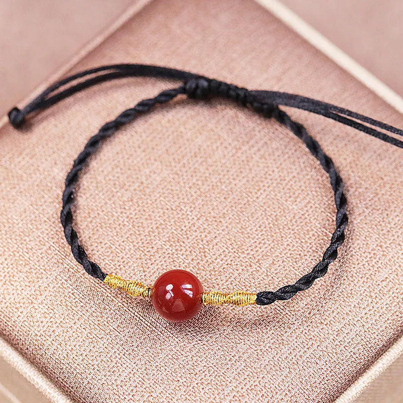 Natural red agate bracelet and necklace set with hand-woven beads in national style