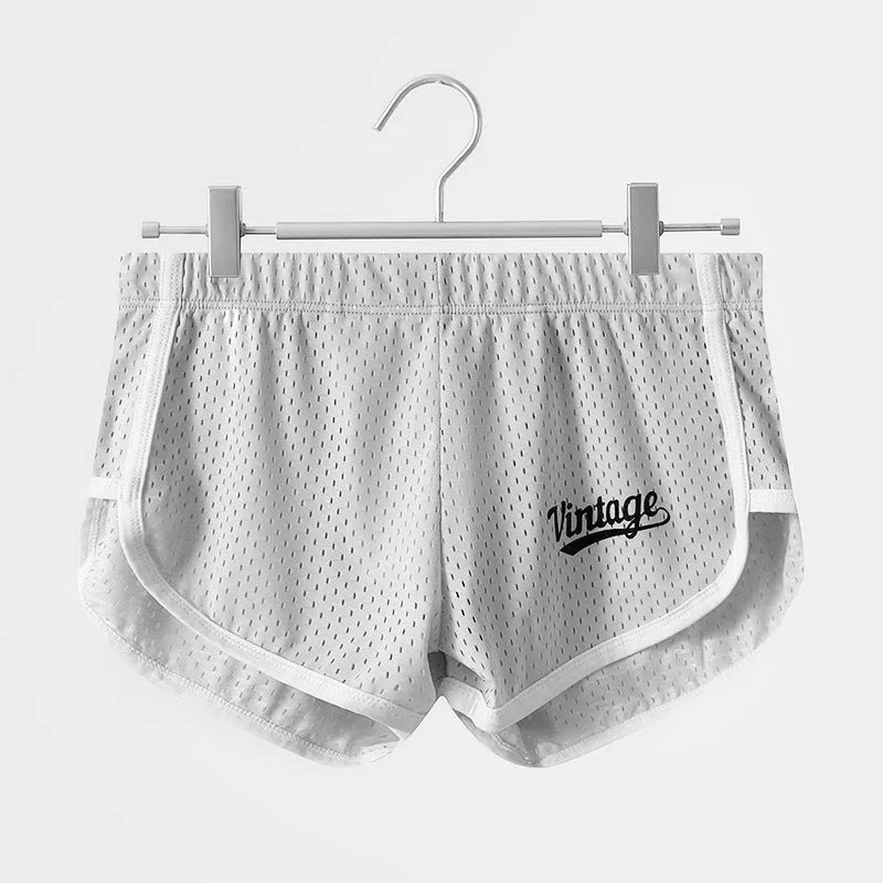 Ice silk men's quick-drying breathable mid waist underwear in multiple colours on a size chart.