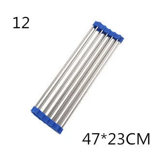 Stainless steel folding kitchen sink drain rack shown in a choice of colours