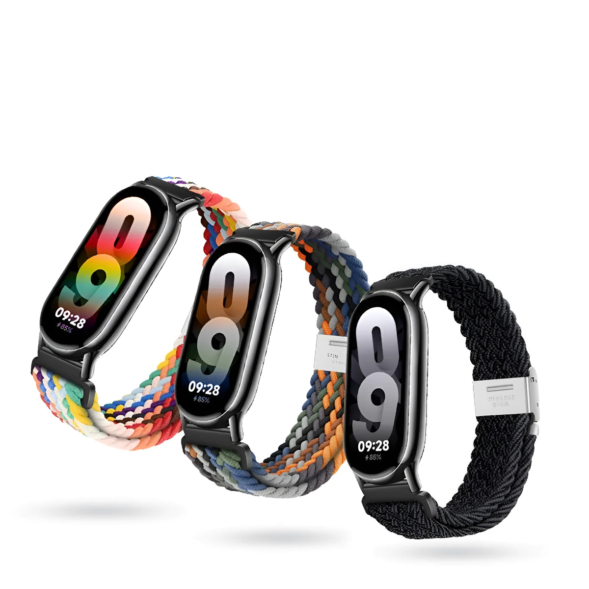 Nylon loop replacement wristband for Mi Band 8 with silver connector in cold sea blue colour