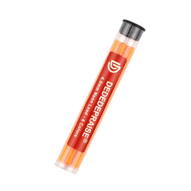 Yellow mechanical drawing pencil with 4.0 mm thick colour lead and six assorted refill tubes