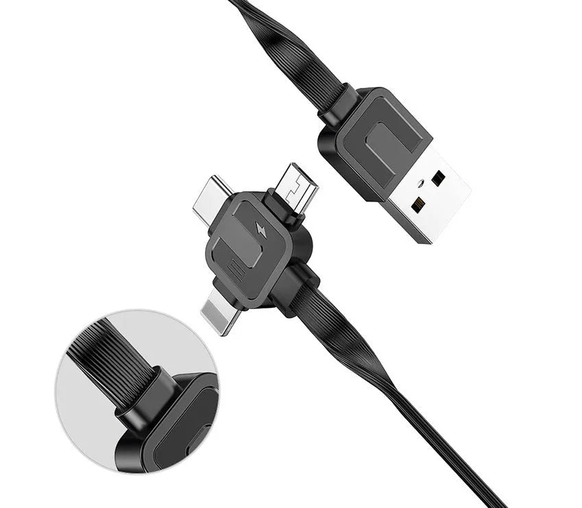 Telescopic 3-in-1 fast charging cable extended to 1 metre with magnetic connectors