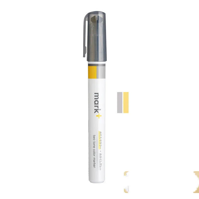 Mark+ series highlighter pen in six pastel colours showing green, grey blue, grey pink, yellow, pink, and grey yellow.