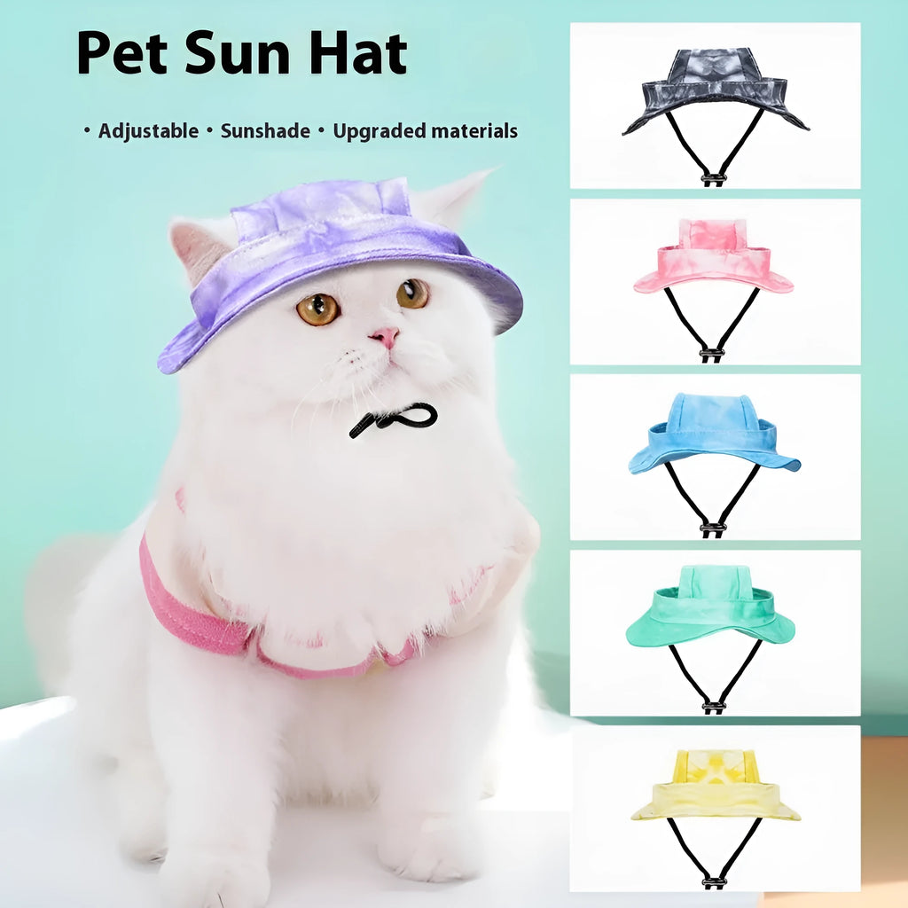 Pet sun protection bucket hat with anti-off adjustable string clip in polyester for dogs and cats