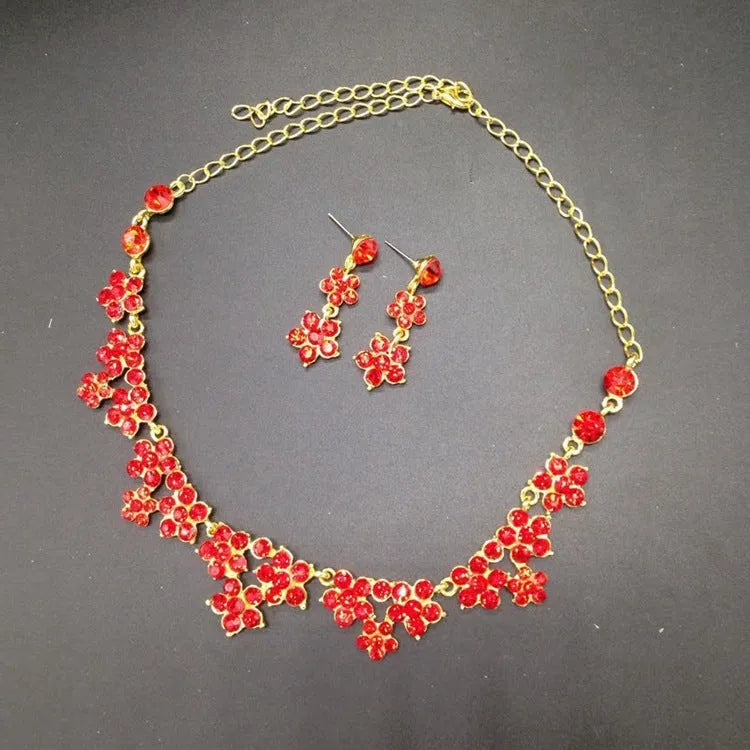 Korean crystal necklace and earring bridal set with crystal detailing on metal base