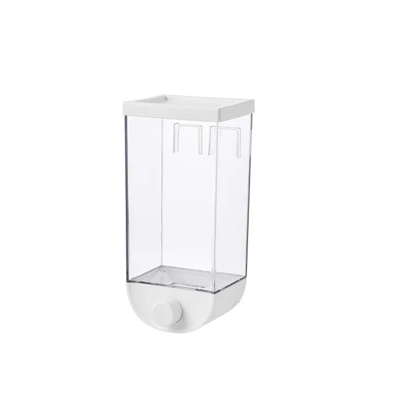 White transparent ABS plastic food storage container with easy-press lid for cereals and dry goods.