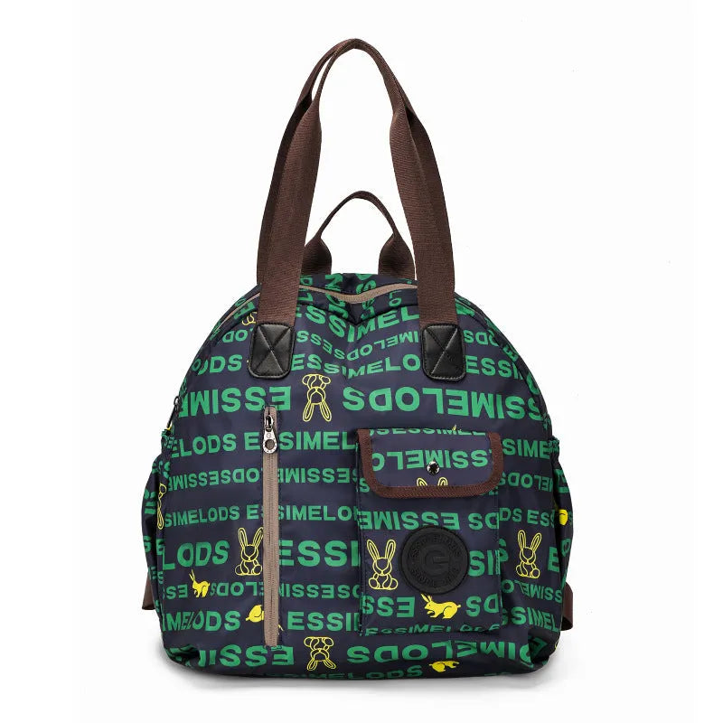 Outdoor lightweight nylon backpack in khaki with large capacity and sandwich pocket