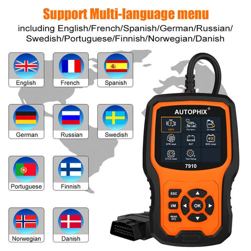 Autophix 7910 BMW full system diagnostic scanner tool with OBD2 connector