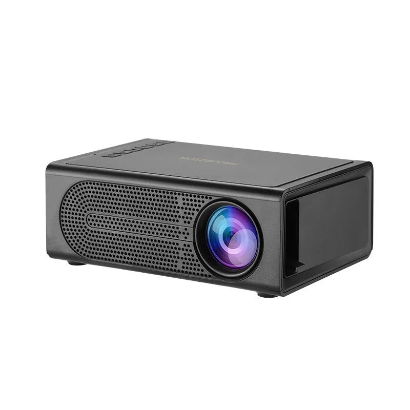 Black or white mini portable projector with wired mobile phone connection and international power plugs