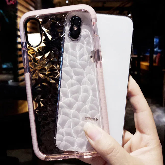 Simple striped TPU iPhone phone case shown in pink, white, and black border colour options