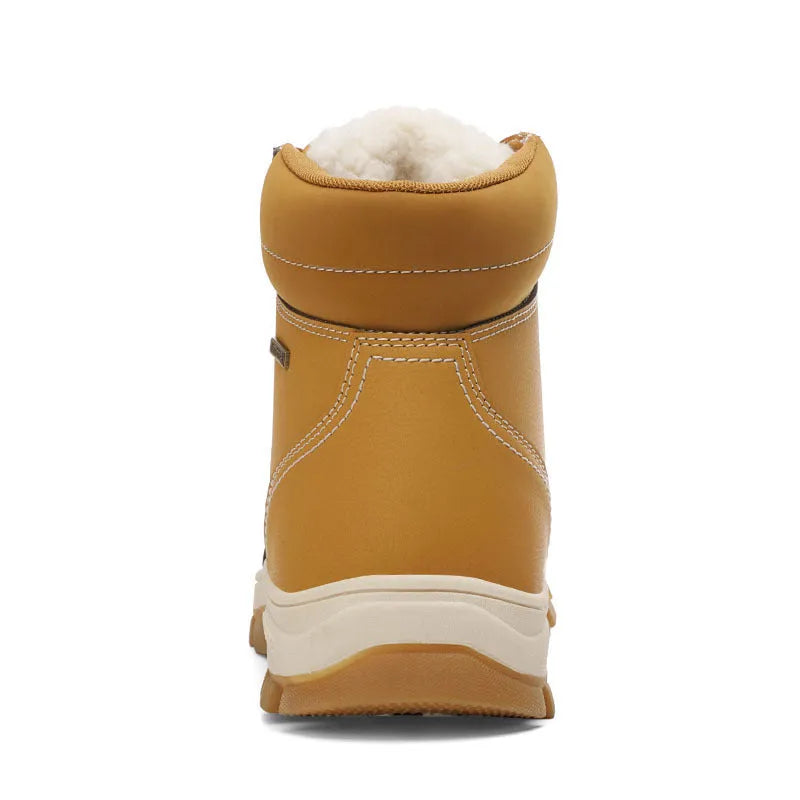 Men's black plush high top cotton shoes with imitation leather PU upper and rubber sole side view
