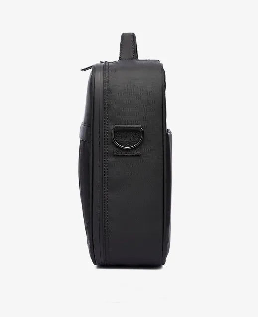 Black oxford fabric mens messenger bag with adjustable shoulder strap showing 24x11x31cm dimensions