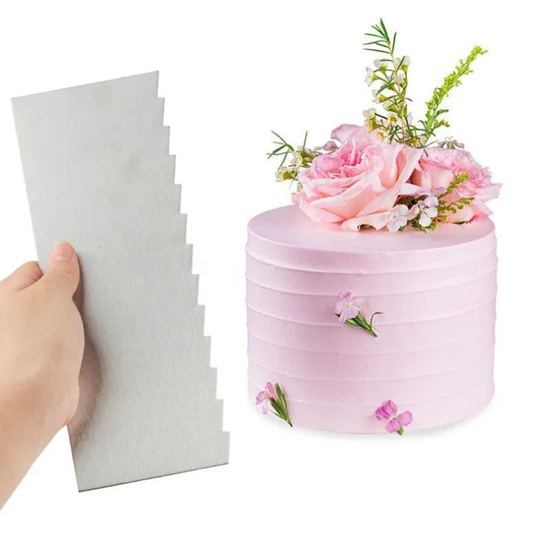 Stainless steel cream scraper cake decorating tool with six polygon pattern designs