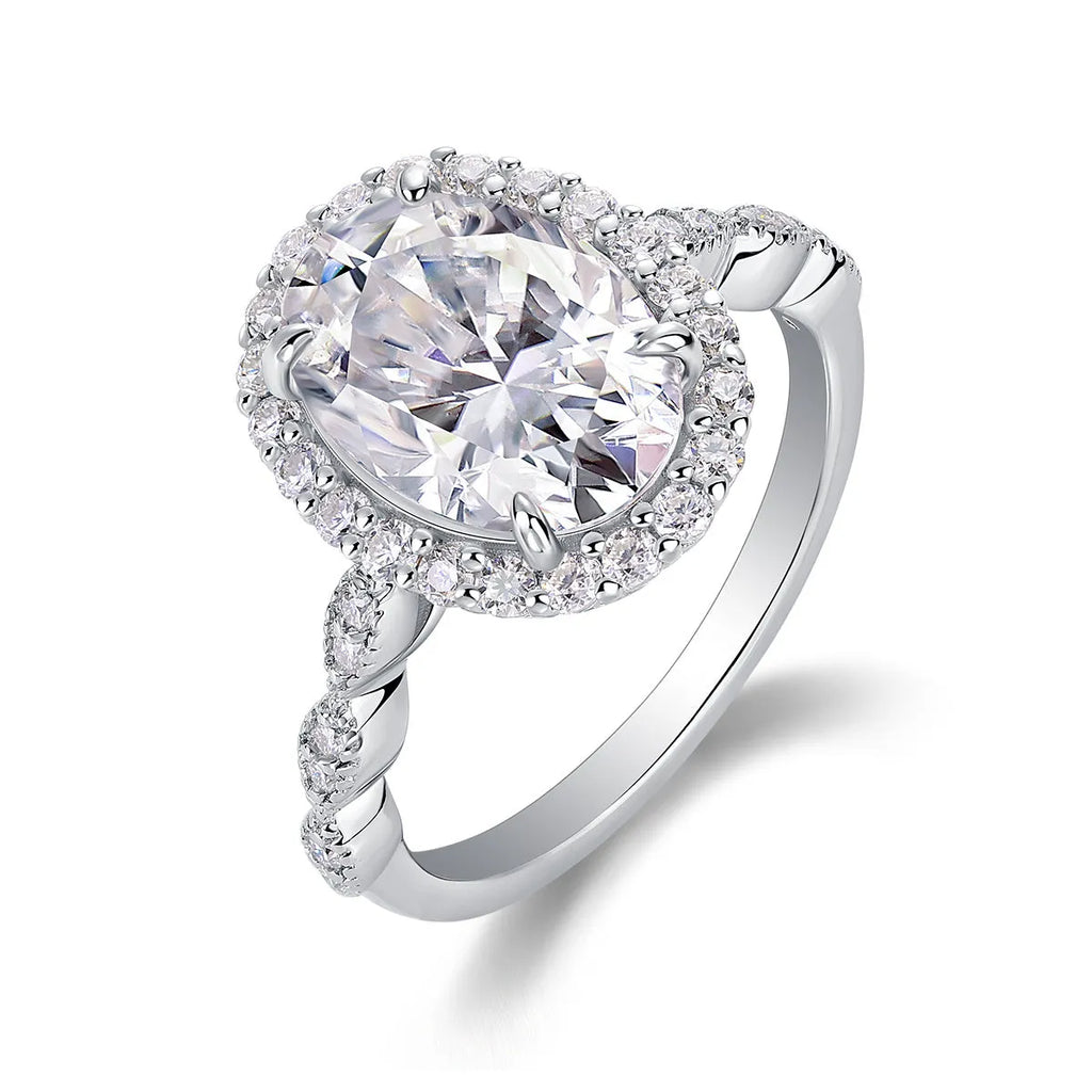 Moonlight Pupil egg-shaped moissanite wedding ring set in S925 silver with platinum plating