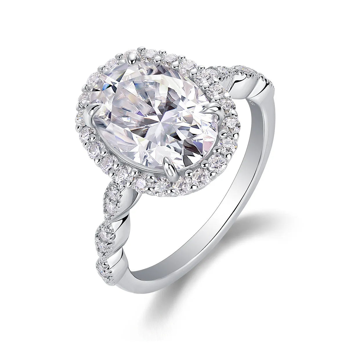 Moonlight Pupil egg-shaped moissanite wedding ring set in S925 silver with platinum plating