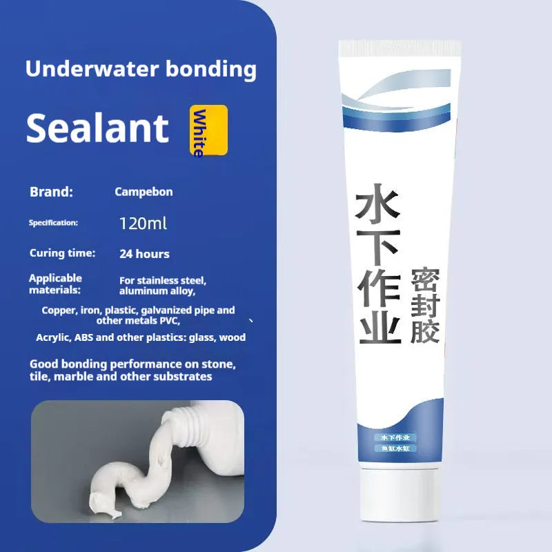 Underwater adhesive sealant for glass fish tank leakage repair, white and transparent options