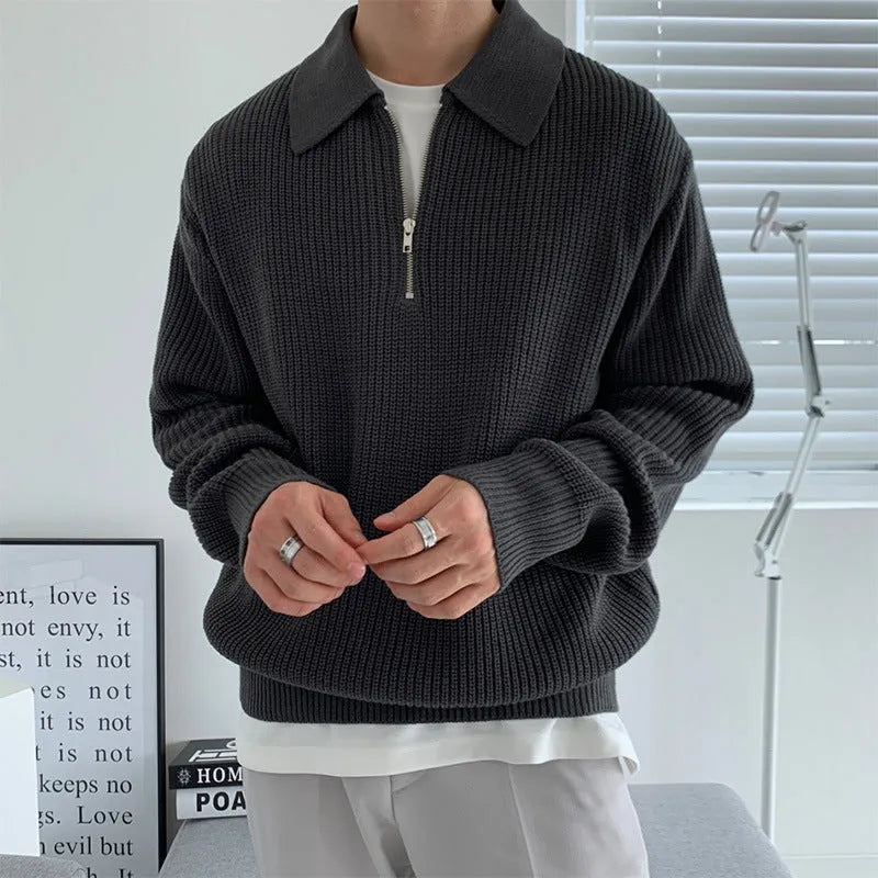 Long-sleeved solid colour sweater coat in polyester, available in khaki grey black