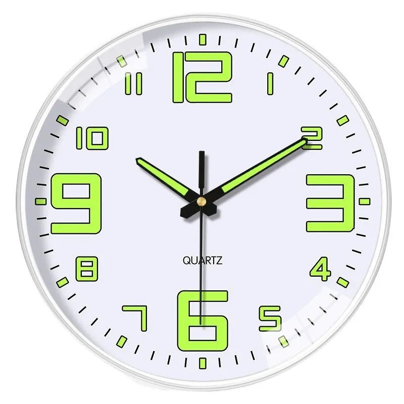 Modern 8-inch luminous wall clock with plastic shell in colour option YG010, YG011, or YG012.