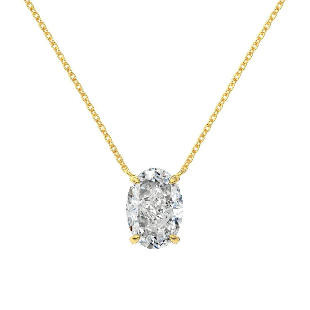 S925 sterling silver necklace with oval ice flower pendant, platinum finish, 9x13mm size, geometric shape
