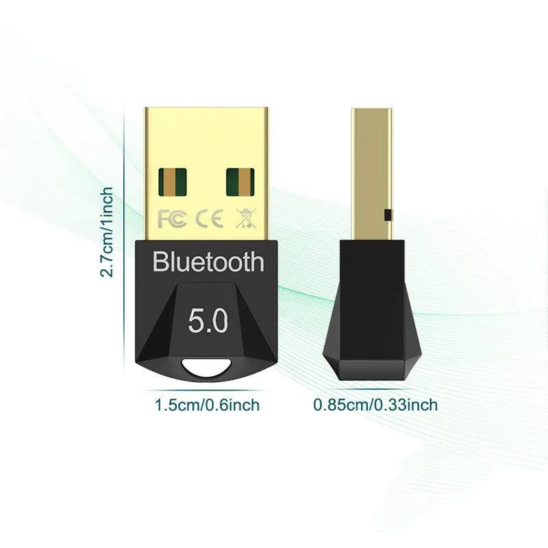 Black USB Bluetooth 5.0 adapter for desktop computer and notebook with 20m wireless range