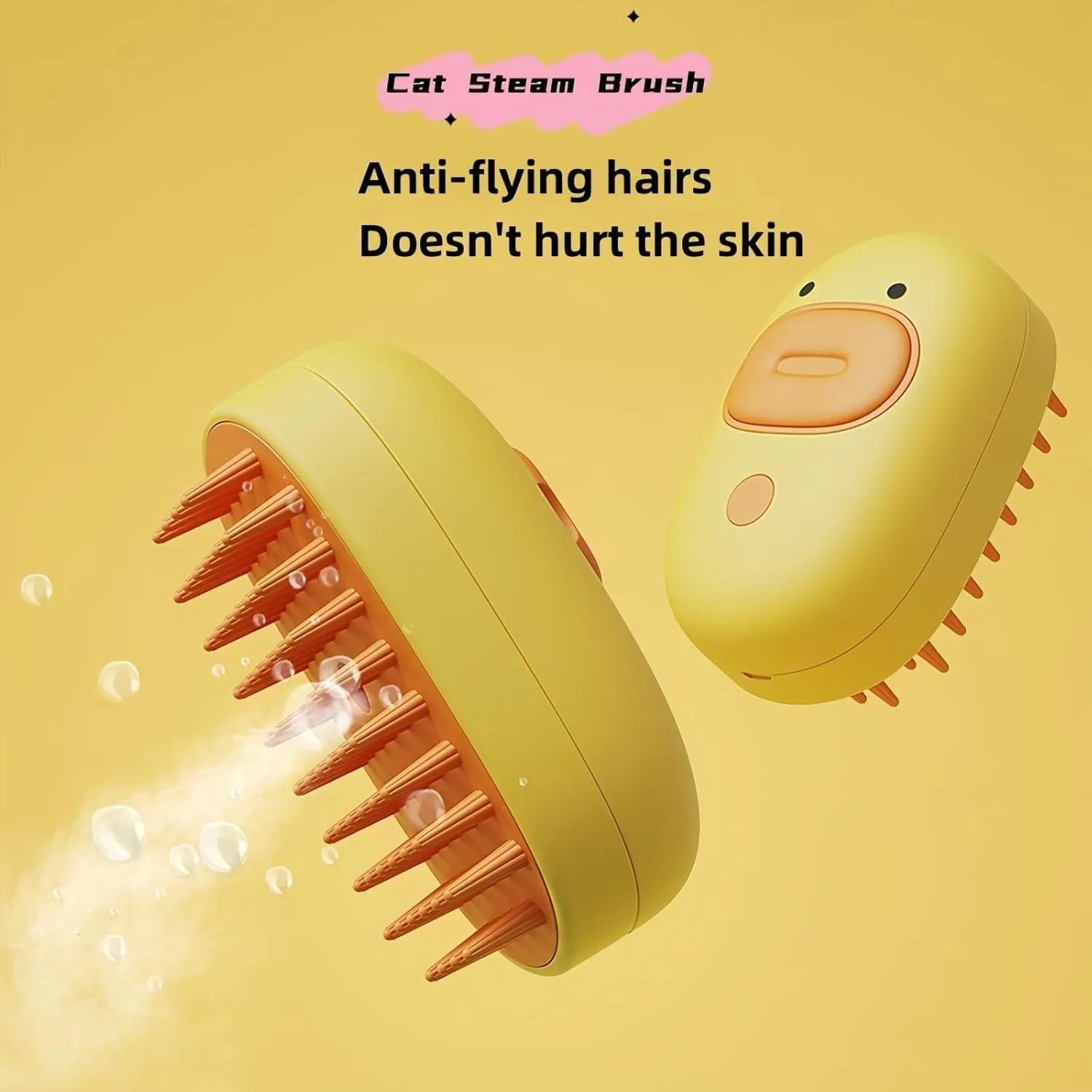 White and yellow rechargeable steam brush for grooming dogs and cats