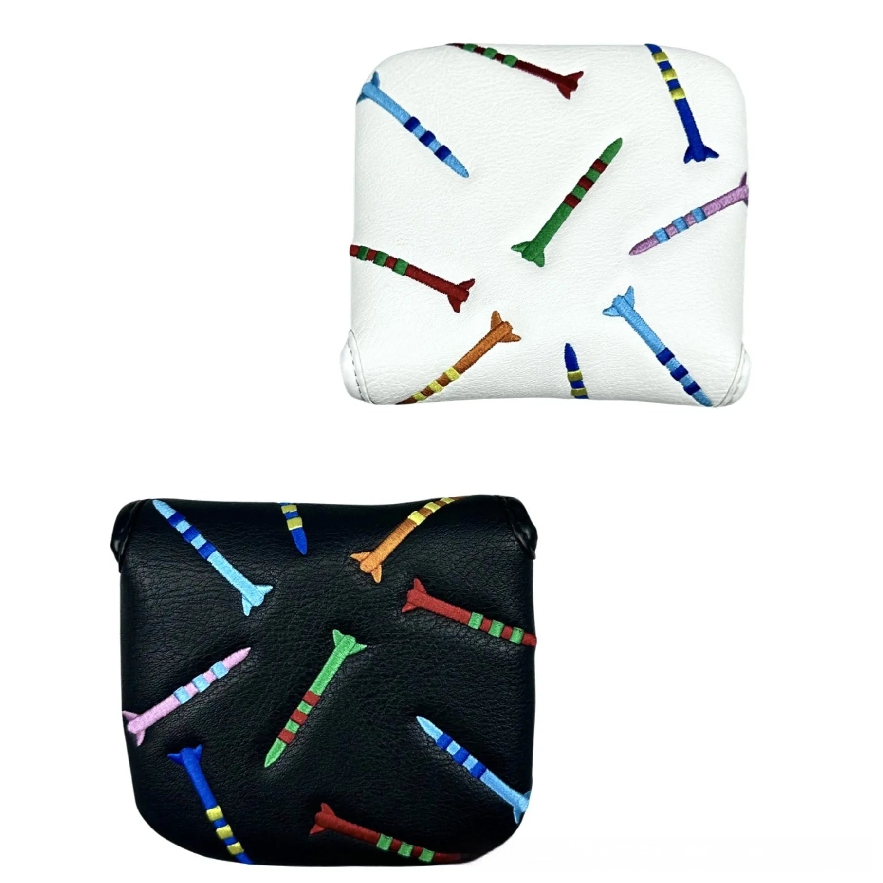 Rocket pattern square golf putter protective sleeve in black and white PU leather options