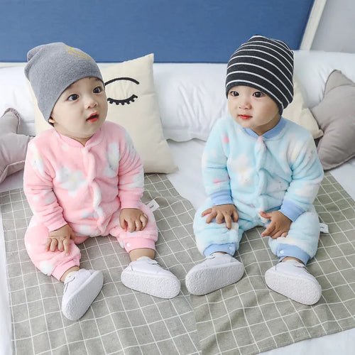 Baby wearing a long sleeve flannel romper with a panda print design