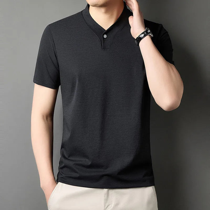 Men's short sleeve t-shirt with zip detail in lightweight polyester fabric for summer casual wear