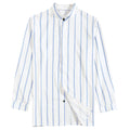 Men's striped wide lapel button cardigan long sleeve casual shirt in blue summer cotton polyester