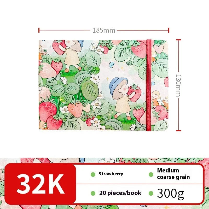 Feiluniao handmade fabric watercolour notebook with illustrated cover, open to show blank paper pages.